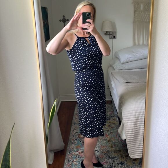 London Times Jumpsuit Womens Size 4‎ Cropped Navy White Polka Dot Halter - Picture 2 of 8